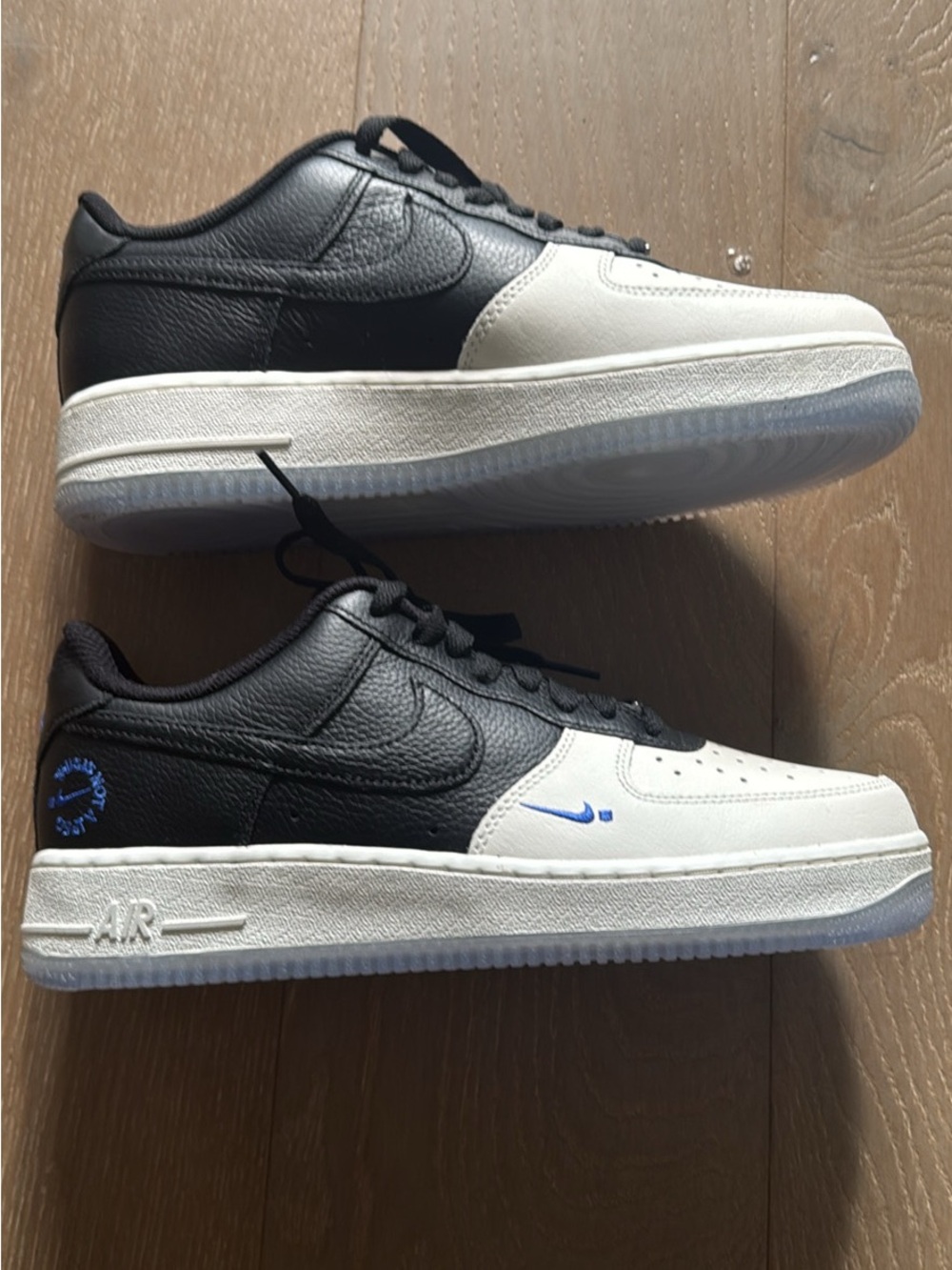 Nike Black and White Air Force 1 Low TinaJ with Blue Accents
